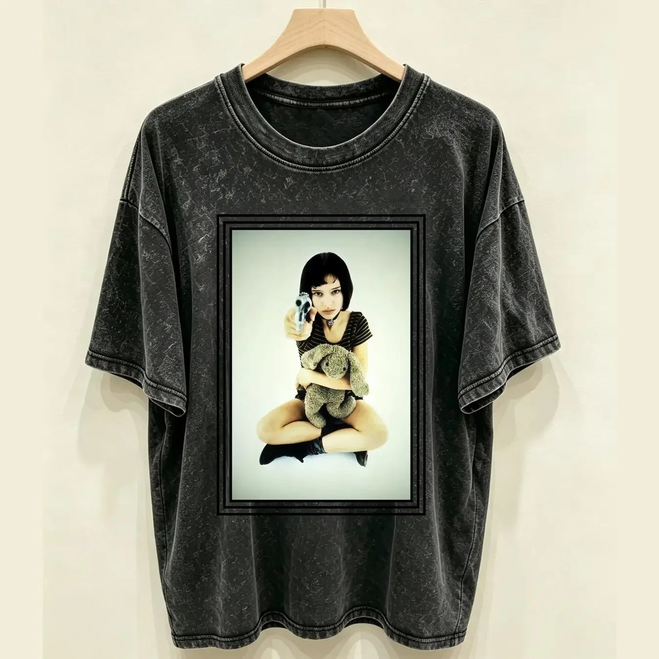 washed T Shirt New Matilda LEON THE PROFESSIONAL Natalie Portman gun assassin S 2XL vintage Washed Comfortable Versatile homme