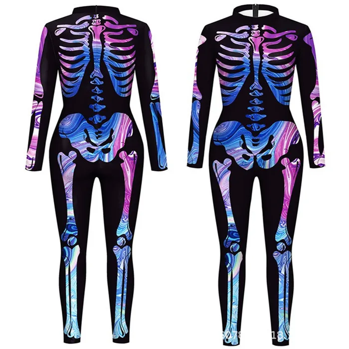 Skelett-Knochen-Blumen-Schädel 3D-Druck Anzug für Damen und Herren, Muskel-Menschenkörper-Jumpsuit, Halloween-Party-Cosplay-Kostüme – Detail 5