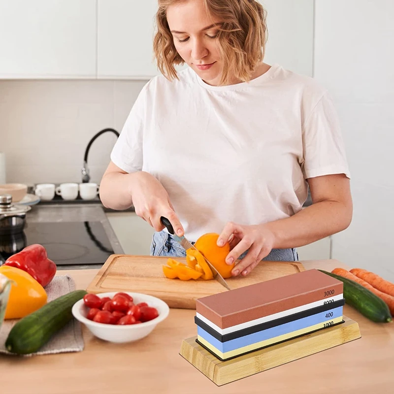 ABXF-Knife Sharpening Stone Kit, 4 Side Grit 400/1000 3000/8000 Whetstone, Professional Whetstone Knife Sharpener Set