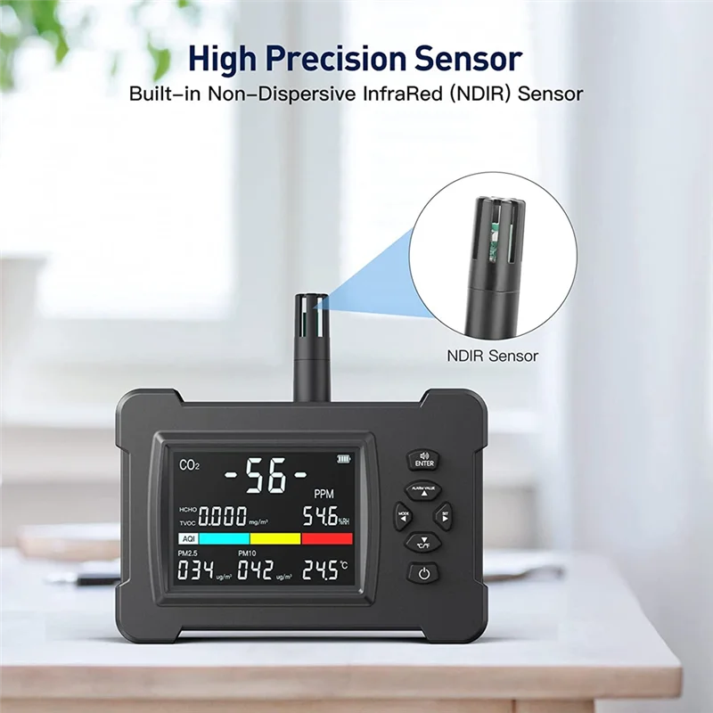 Air Quality Monitor,Upgraded Accurate Sensor CO2 Detector 8 in 1 Air Quality Detector for CO2 PM2.5/PM10 Formaldehyde