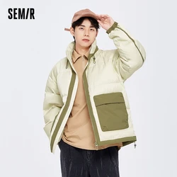 Semir Down Jacket Men Trend Letter Jacket Winter 2022 New Color Contrast Stitching Lovers Clothes