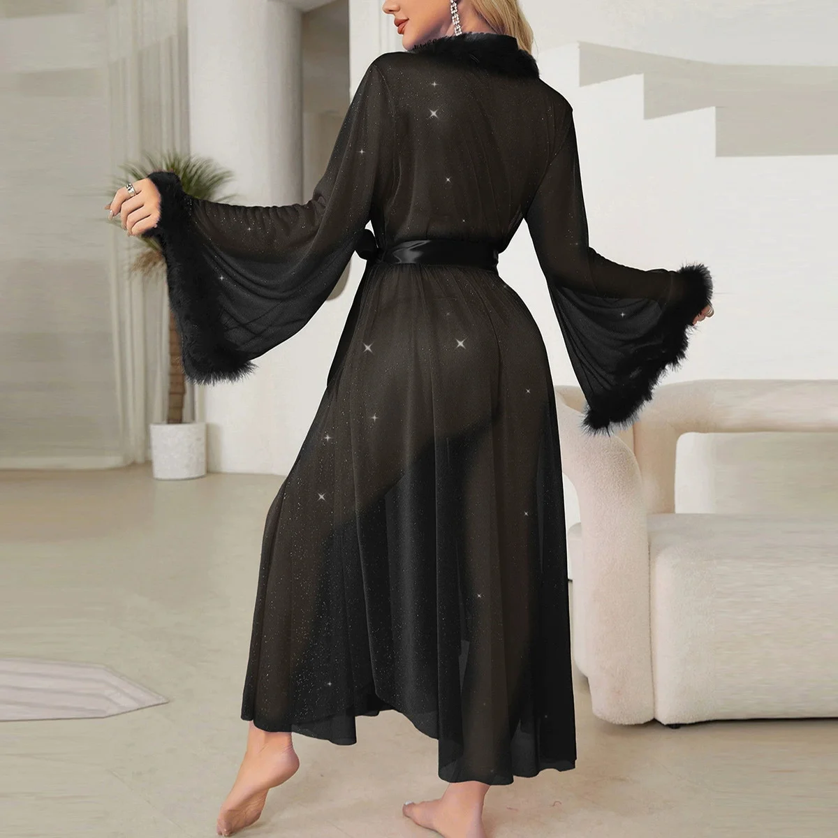 

Nightdress Black Nightgown Robes Pajamas Loungewear Sexy Womens Lingeries Long Lace Mesh See Through Sleepwear