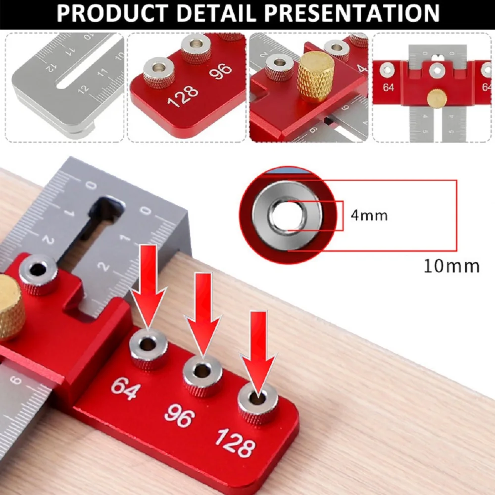 Cabinet Hardware Jig, Hole Spacing Cabinet Handle Template Tool Doweling Jig, Aluminum Alloy Punch Locator Drill Guide for Door