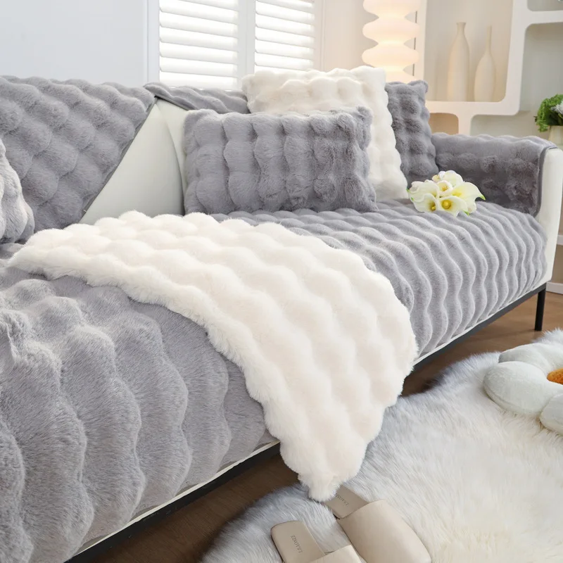 Kaninchen Plüsch Sofa kissen Winter gepolstert Plüsch Kissen rutsch feste Leder Sofa bezug neue