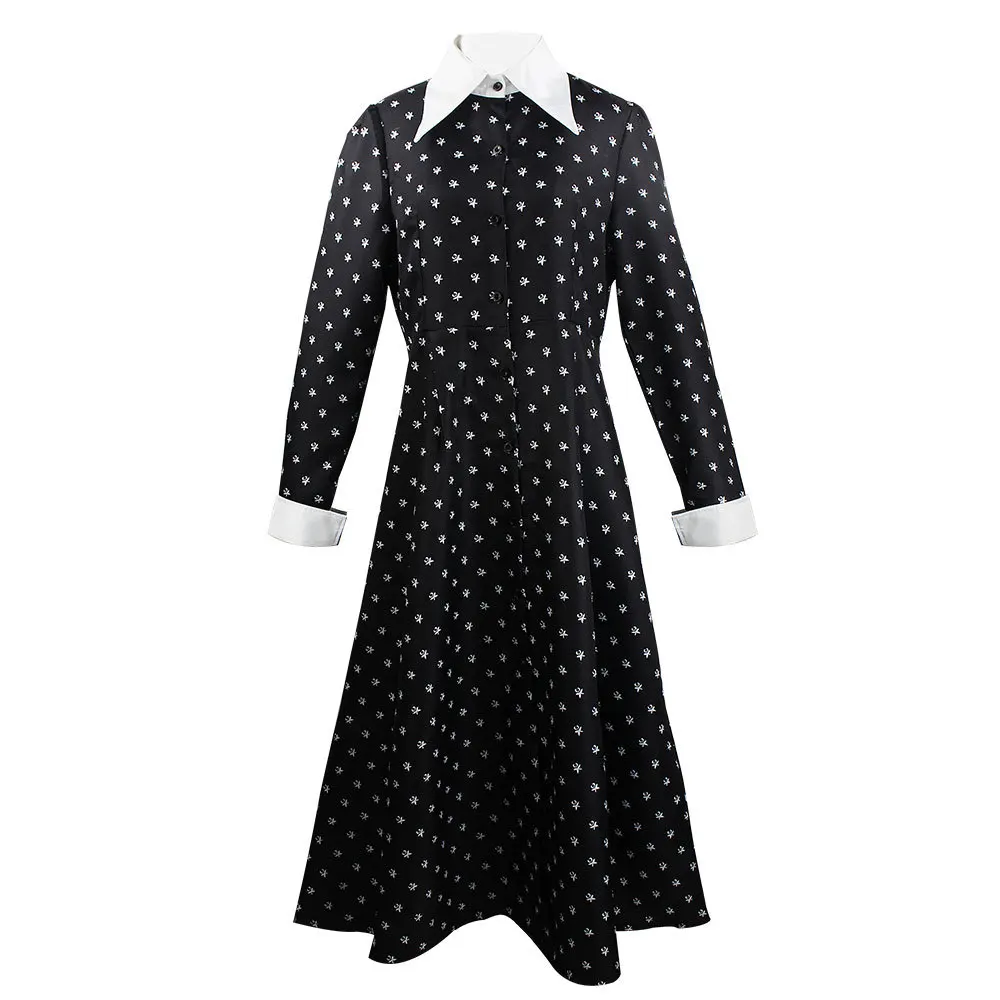 

Movie Wednesday Cosplay Kids Dresses Long Sleeved Wednesday Addams Gothic Children Floral Dress Halloween Party Costumes