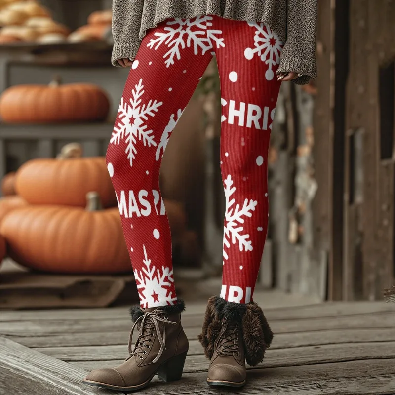 Weihnachten Vintage Punk Leggings warme Winter Thermo Stretch Hose mit Hirsch Schneeflocke Damen lustige Print Strumpfhosen Plus Größe – Detail 7