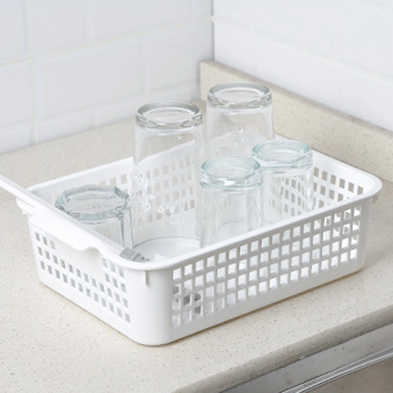 Desktop Storage Basket Desktop Storage Basket Space Saving Handle Rectangular Stackable Hollow Storage Basket Bin for Snack