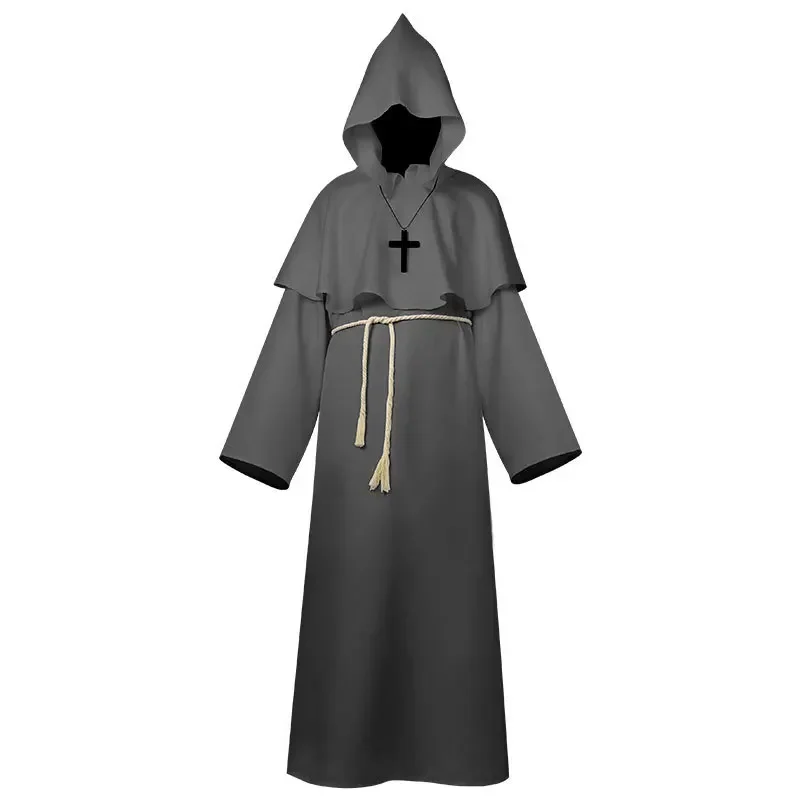 Wizard Cosplay Costume Medieval Scary Hooded Robe Monk Friar Robe Priest  Ancient Clothing Christian Suit Halloween Carnival