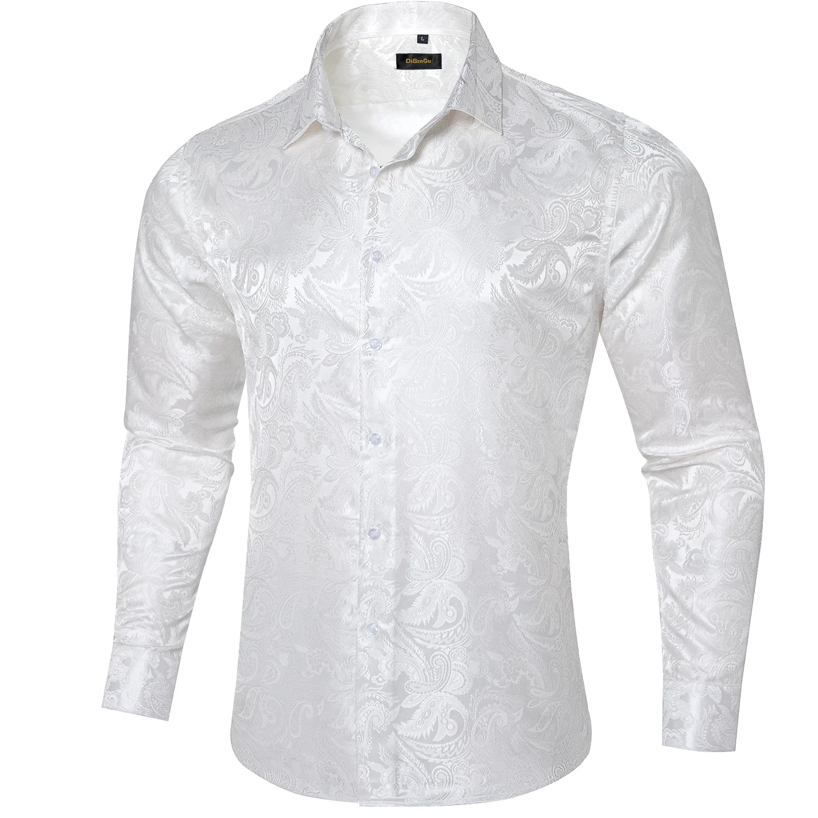 26 Luxury Purple Paisley Polyester Shirts for Men Long Sleeve Wedding Prom Men Clothing Button Down Collar Social Dress Shirt