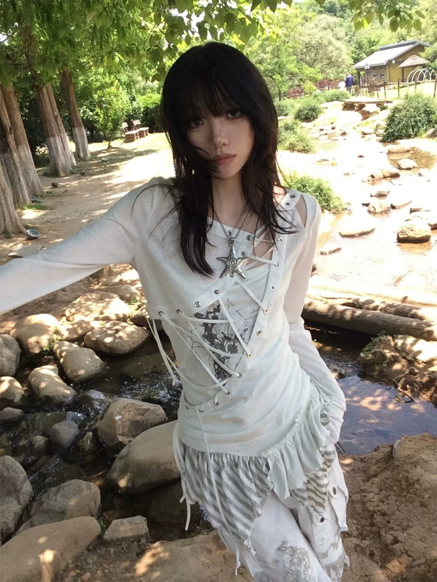 Subculture Harajuku Fairy Grunge Tops Set Women Vintage Japanese Y2K Blouse American Style Vintage Print Tops Chic