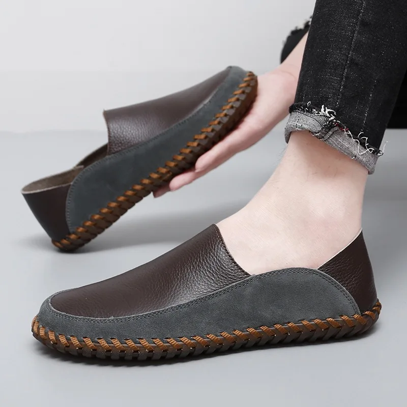 

Handmade Leather Men Shoes Casual Slip on Loafers Breathable Leather Shoes Men Flats Hot Sale Moccasins Tooling Shoes Plus Size