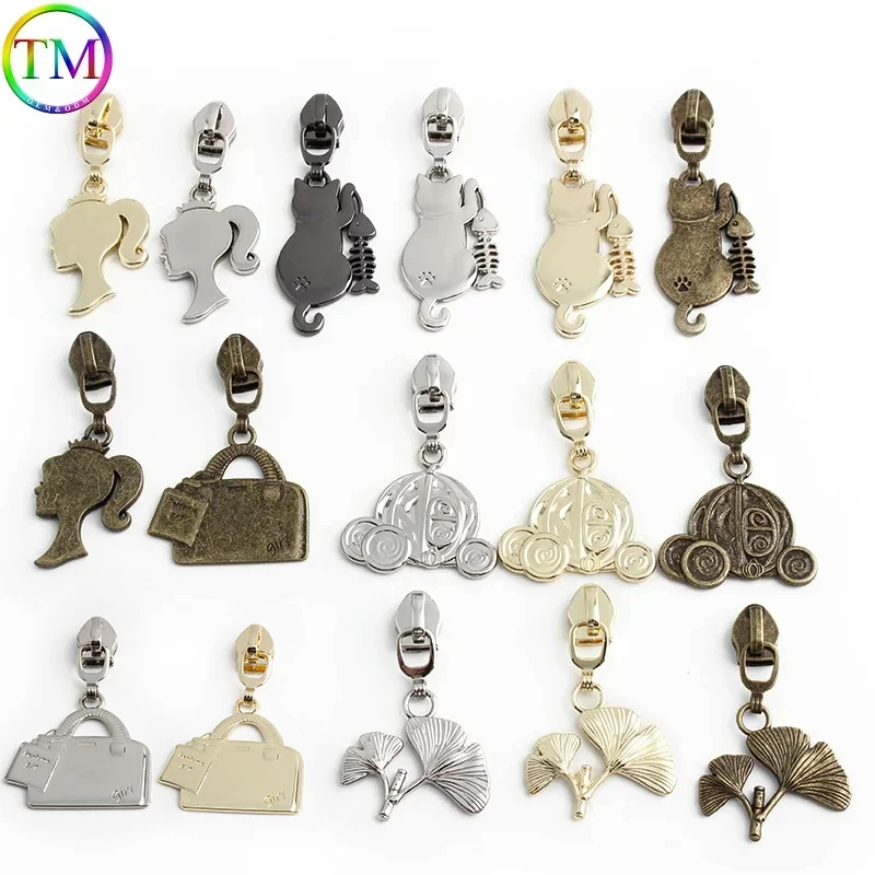 30/50PCS Fashion 5#Nylon Zipper Puller Sliders For Sewing Cloth Handbag Bags Decorative Zip Head DIY Replacement Kit Accessories