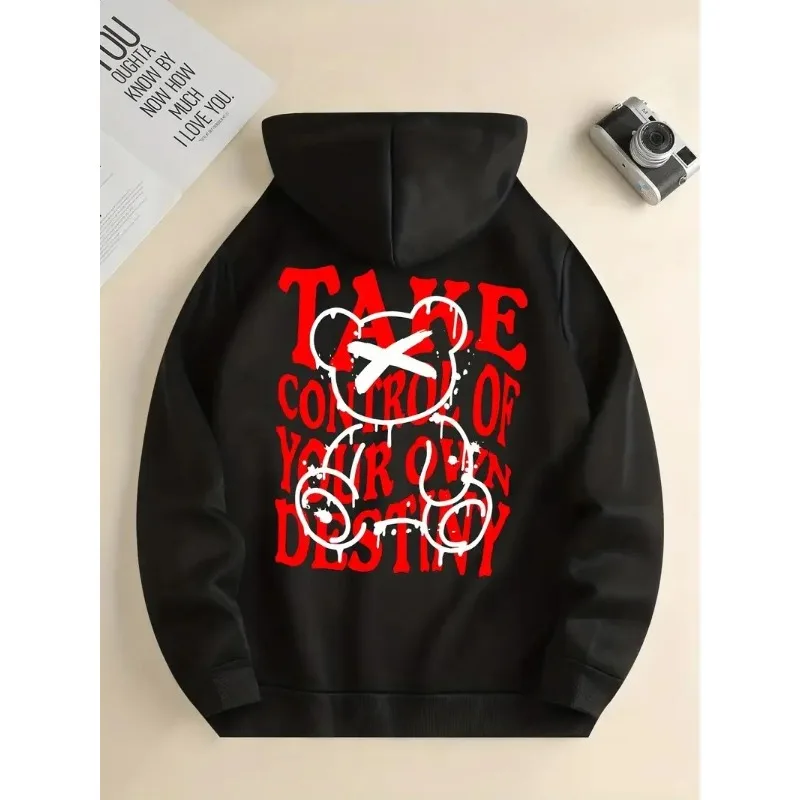 

Hot selling new autumn men's teddy bear letter print soft and comfortable hooded sweatshirt outdoor street style clothing