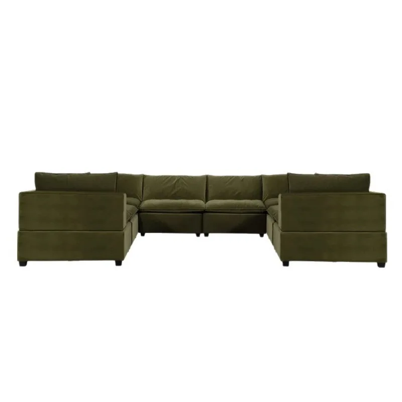 Flannel sofa tofu block home minimalist solid wood fabric sofa wabi sandy wind lazy U-shaped combination