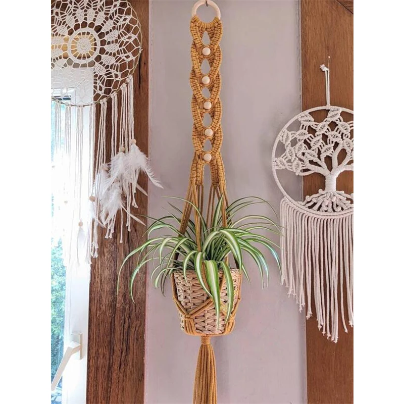 Macrame Wall Hanging Plant Holder Bohemian Style Planter Cotton Hand Weaving Flowerpot Net Bag For Home Decor Wall Decoration