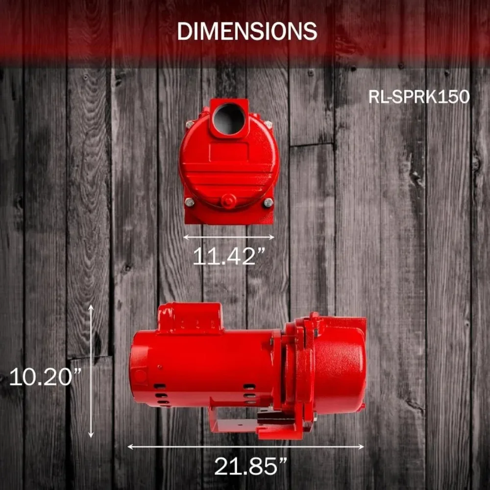 RL-SPRK150 115/230 Volt, 1.5 HP, 71 GPM Cast Iron Sprinkler/Irrigation Pump with Thermoplastic Impeller, Red, 97101501