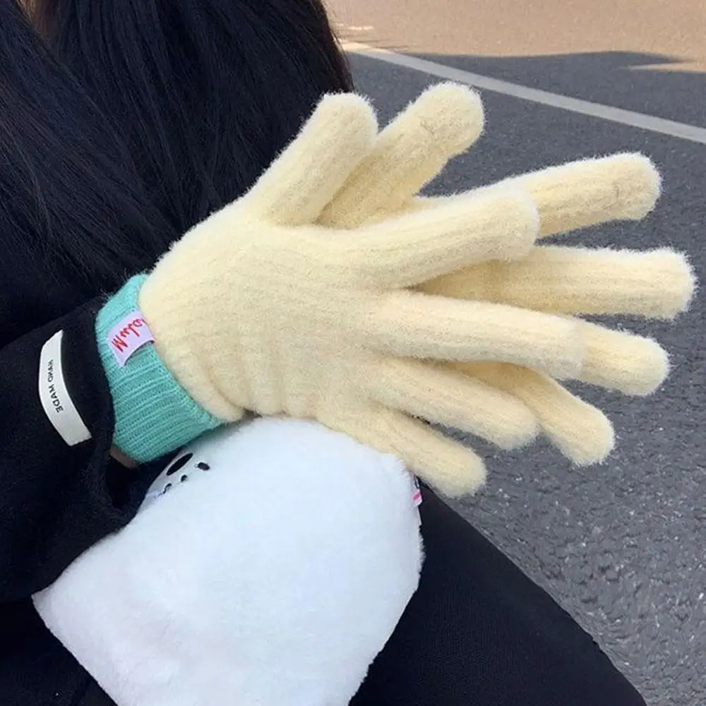 

Дофаминовые однотонные перчатки без пальцев, женские перчатки, перчатки с пятью пальцами, аксессуары для девочек с сенсорным экраном, теплые зимние мягкие перчатки