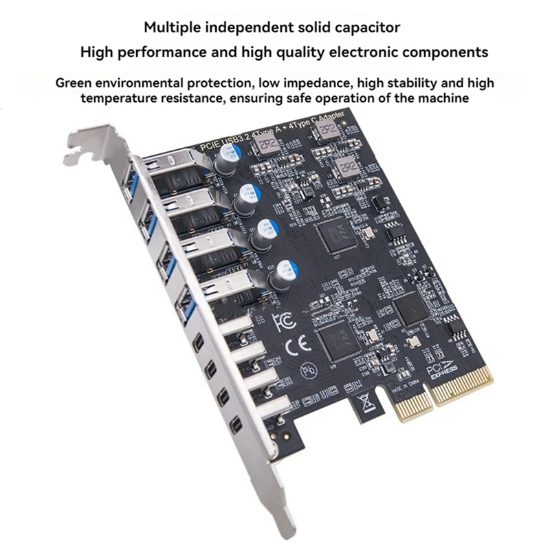 8 Port USB 3.2 PCI-E Expansion Card Adapter Card 20Gbps 4 Type-C+4 Type-A Expansion Card For Desktop PC Host Card