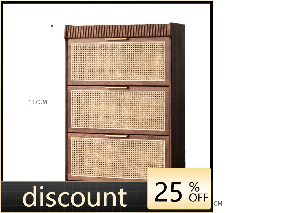 

LMM solid wood shoe cabinet retro door outer storage ultra-thin breathable tipping bucket entrance cabinet