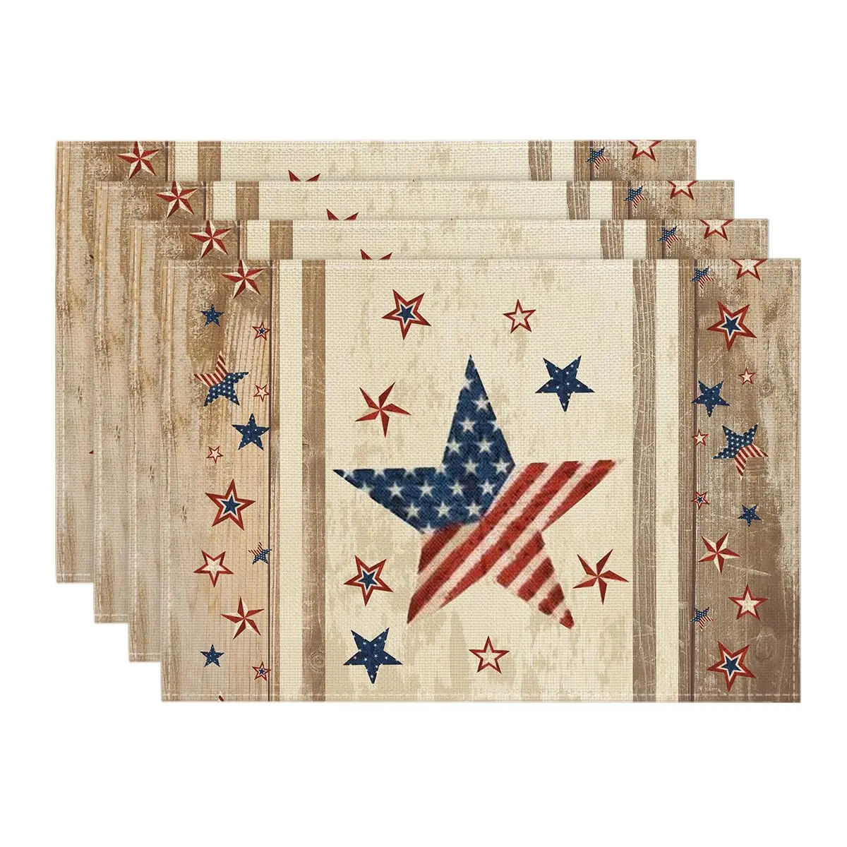 Wood Stars Strip-Shaped Patriotic 4th of July Placemats,12x18 Inch Memorial Day Seasonal Spring Table Mats for Kitchen Decor