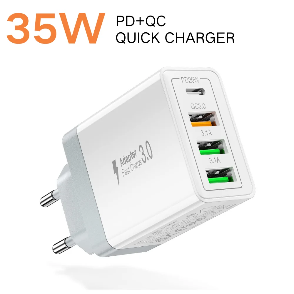 35W EU/US Plug USB Type C Charger Fast Charging Wall Charger Quick Charge QC3.0 Power Adapter For Samsung Huawei Xiaomi iPhone