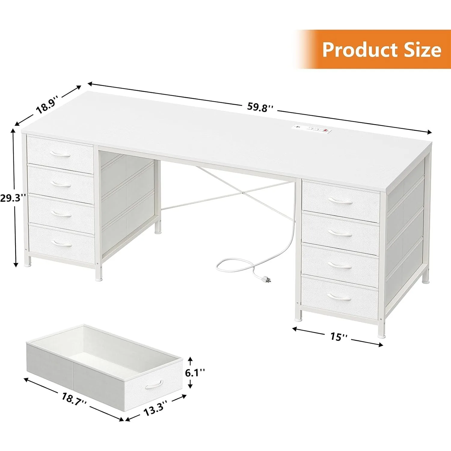 60 Inch Computer Desk with 8 Drawers for Home Office, Bedroom, Living Room