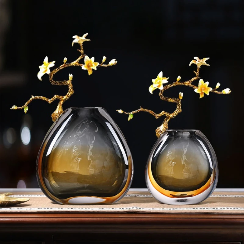 

Enamel color light luxury high-end Chinese vase ornament high-end living room high-end atmospheric decoration entrance gift