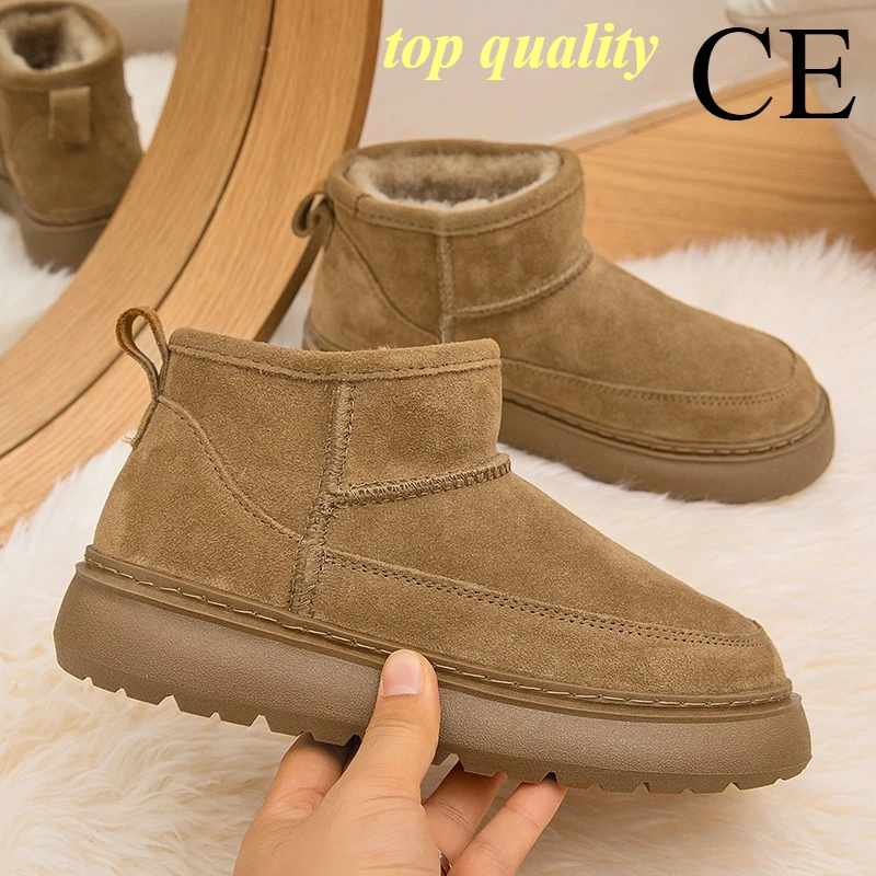 

CE 2025 Зимние теплые ботинки — женские зимние ботинки, мужские полусапоги, крой из овчины и шерсти, низкие теплые кожаные туфли Regalo Mujer