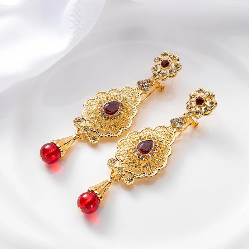 

A Pair Of Middle Eastern Trendy Earrings, Hollow Carved Design Long Dangle Style For Wedding Banquet Vacation Accessory