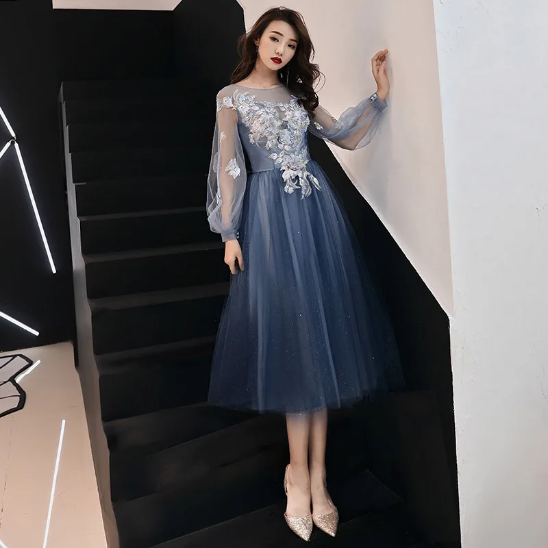 فستان سهرة للنساء 2025new نمط طويل مأدبة الجنية جو حالمة التخسيس كم طويل فستان الحفلات الاجتماع السنوي