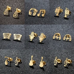 Mini Music Earrings Fashion Accordion Microphone Gitar Stainless Steel Earring for Women Girls Musical Instrument Jewelry Studs
