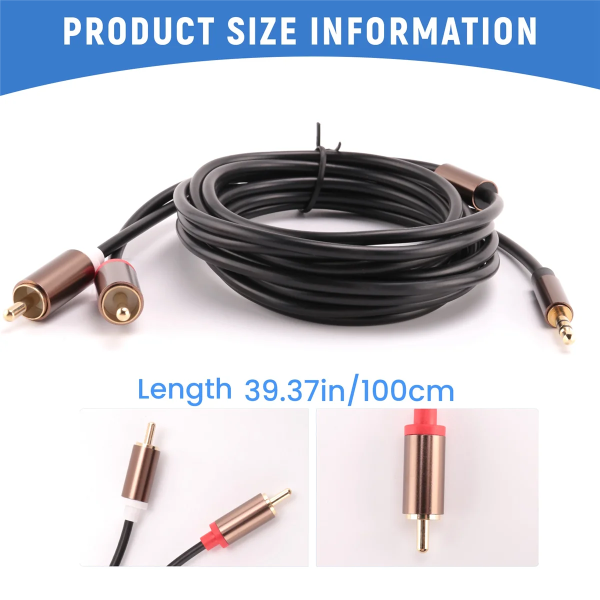 B68A Jack 3.5mm à 2 câble Audio RCA séparateur AUX 3.5mm stéréo mâle à mâle adaptateur RCA 2 câble haut-parleur 1m