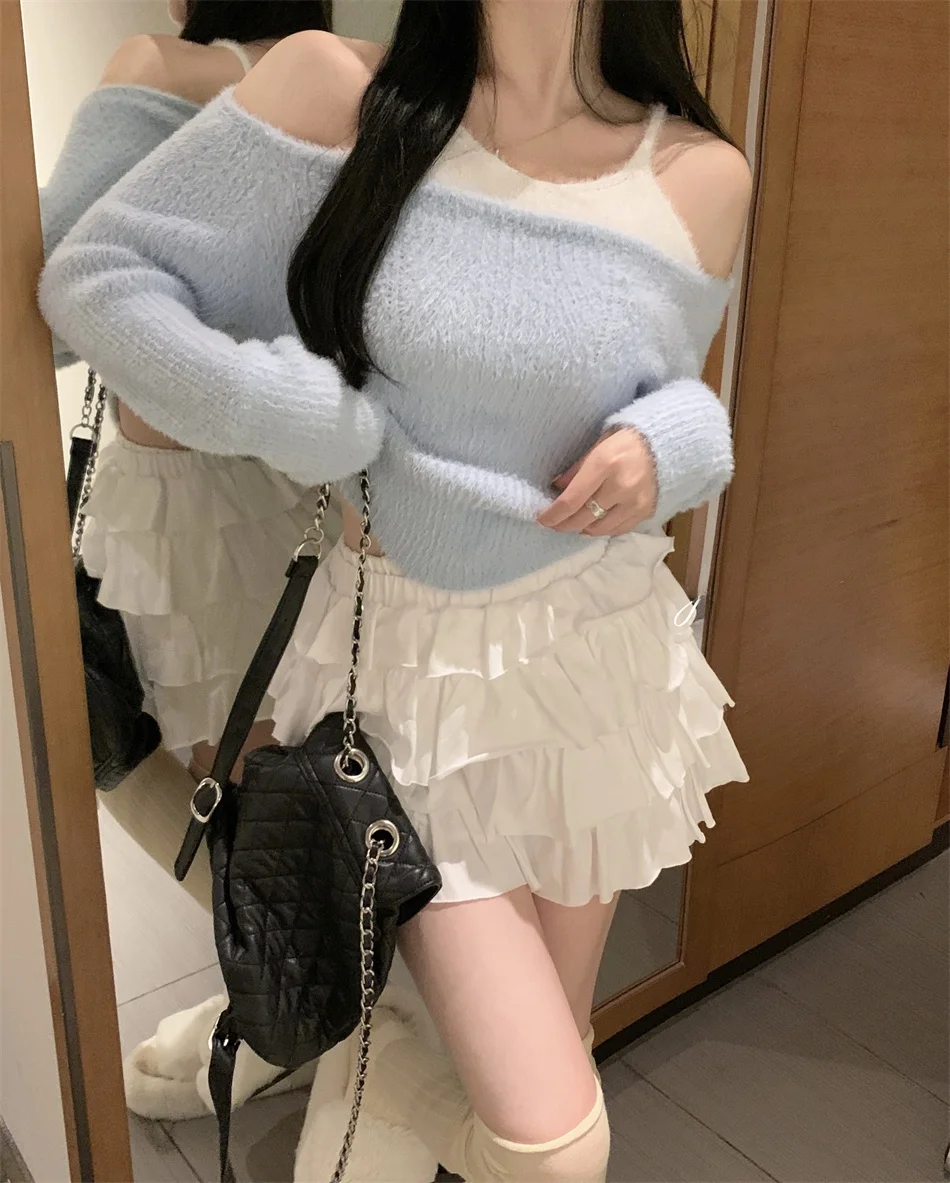 여성용 롱 니트 밍크 벨벳 베이스 슬림핏 스윗 앤 스파이시 걸 퓨어 디자이어 슬레 패치워크 겨울 스웨터 탑