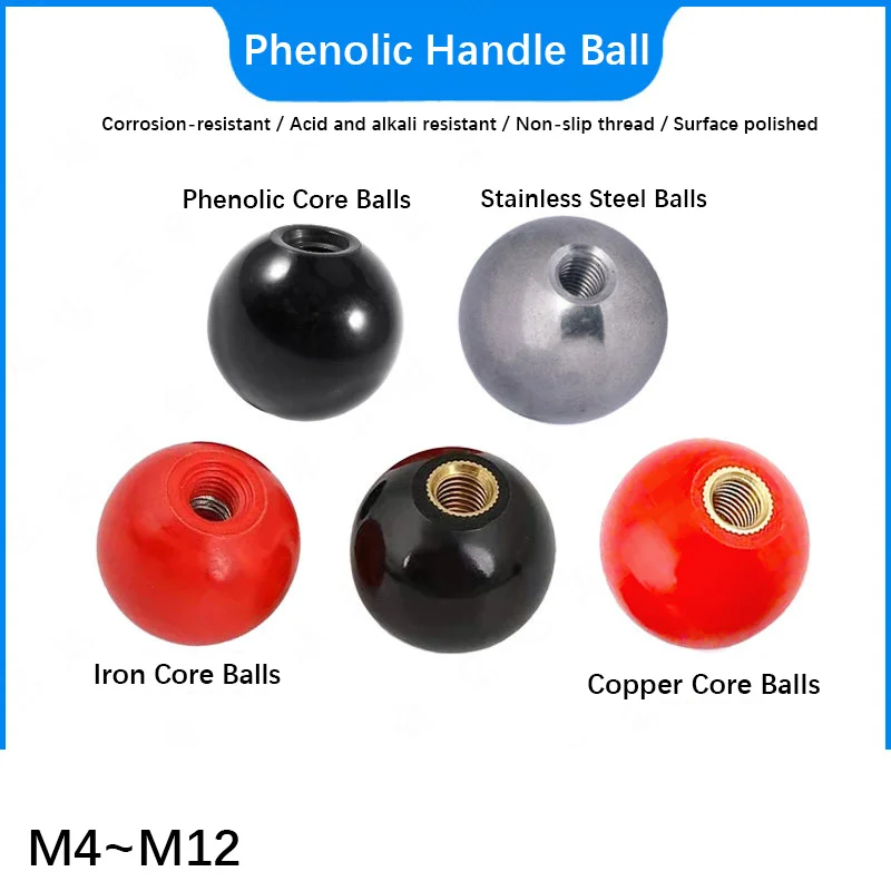 2/10pcs Phenolic Ball Copper Core Iron Core Ball Red Black Round Ball Machine Tool Handle Ball Bakelite Ball M4-M12