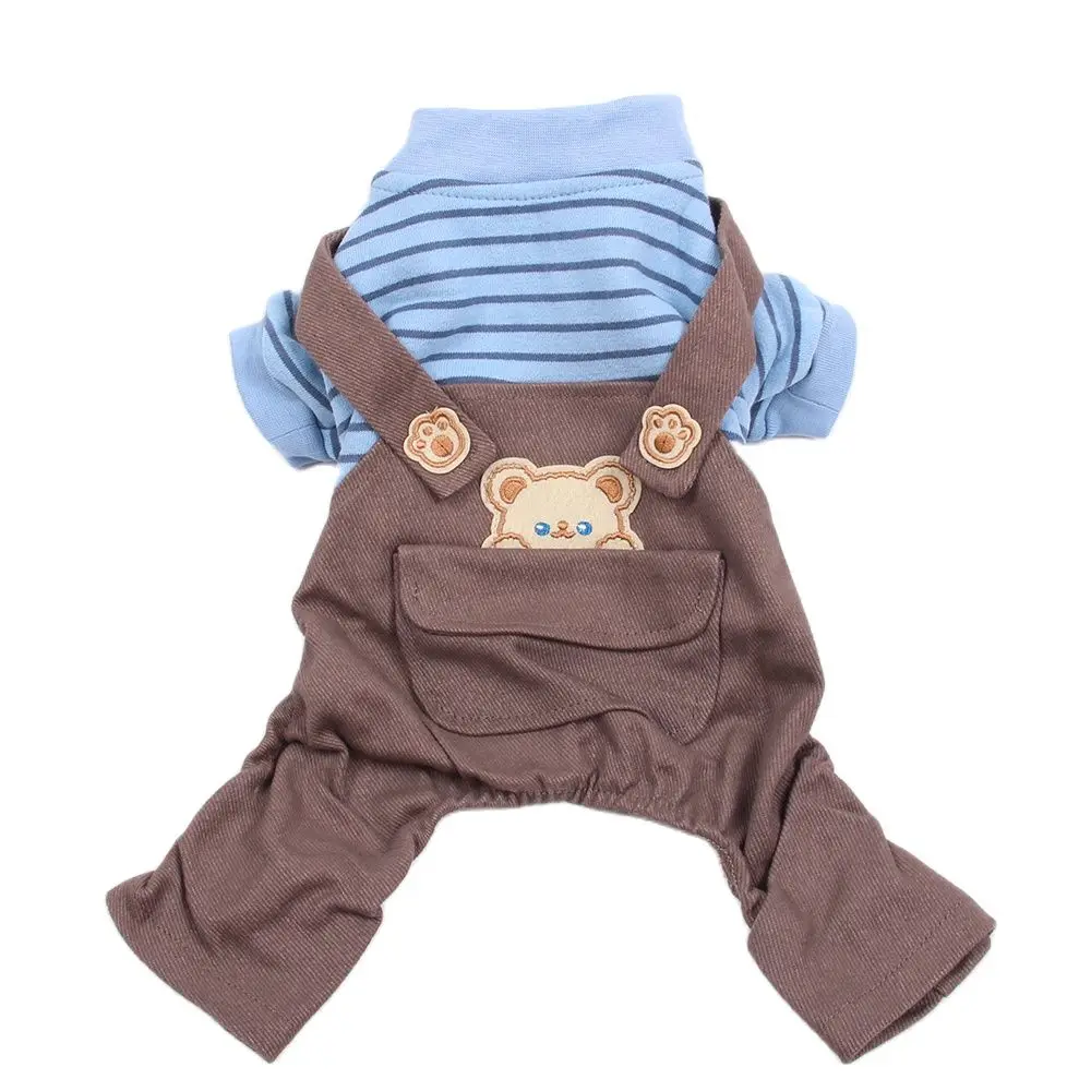 Striped Dog Cat Jumpsuit Rompers Bear Design Dog Coat Jacket Cat Puppy Autumn Clothes Outfit 3 Colours