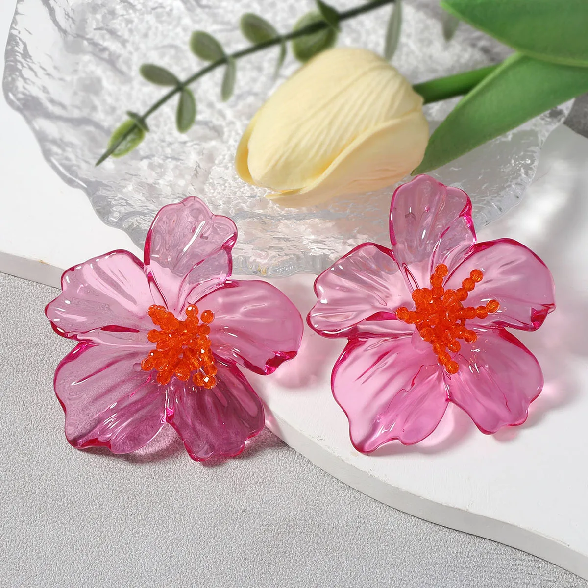 ZAA Trendy Colorful Resin Flower Earrings Women Luxury High Quality Elegant Holiday Party Jewelry Accessories