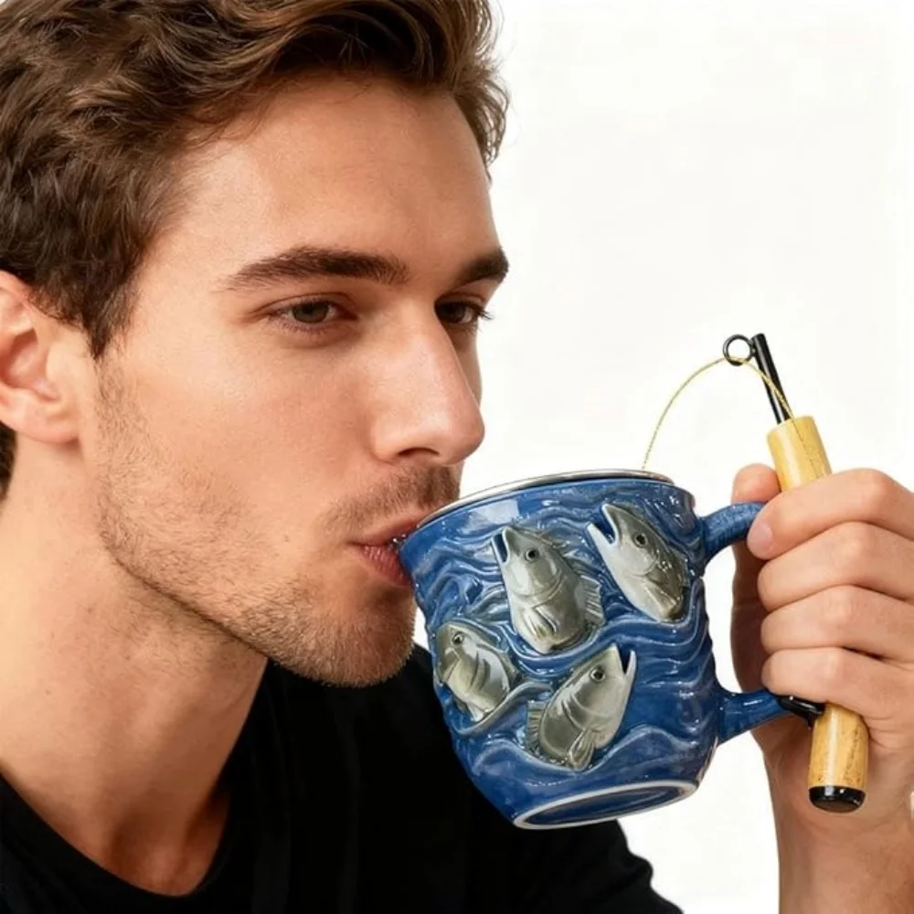 

Кружка The Angler's Dream Fish, забавная конструкция с удочкой и катушкой, кофейные кружки, чашка для чая, кофе, смоляная чашка с удобной ручкой