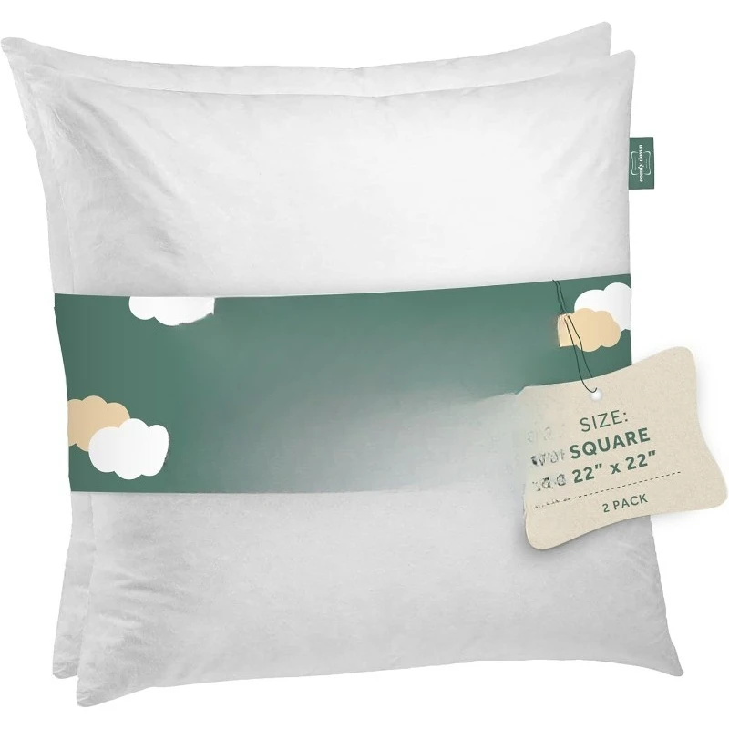 

Set of Two 22X22 Decorative Throw Pillow Insert, Down and Feathers Fill, 100% Cotton Cover 233 Thread Count, Square Pillow Inser