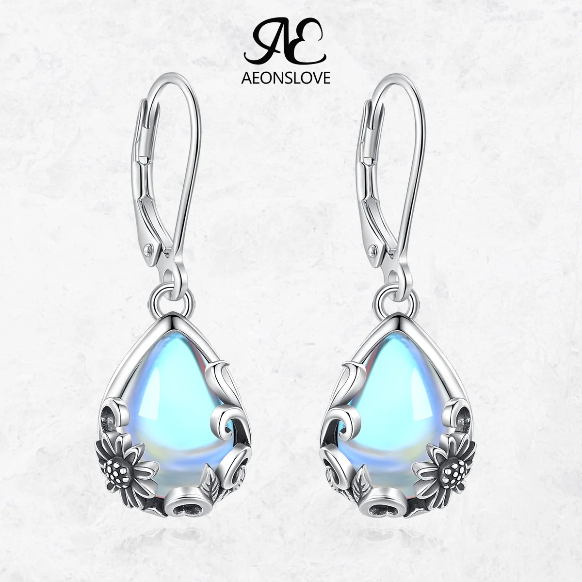 AEONSLOVE 925 Sterling Silver Moonstone Drop Earrings for Women Teardrop Sunflower Leverback Dangle Earrings Fine Jewelry Gift