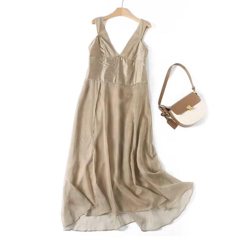 YENKYE Neueste Französisch Stil Elegante V-ausschnitt Ärmellose Lange Kleider Frauen A-line Schlank Backless Tank Kleid Sommer Maxi Vestidos