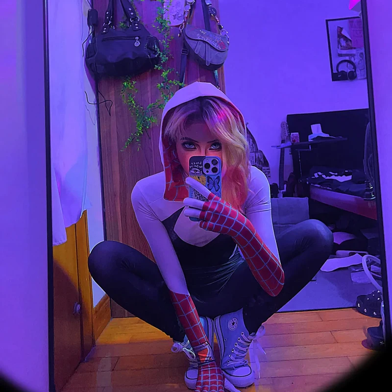 Setelan Pertempuran Spider Man Pahlawan Super Anime Miles Raimi Black Spider Gwen Jumpsuit Cosplay Ekspedisi Kostum Cosplay Halloween
