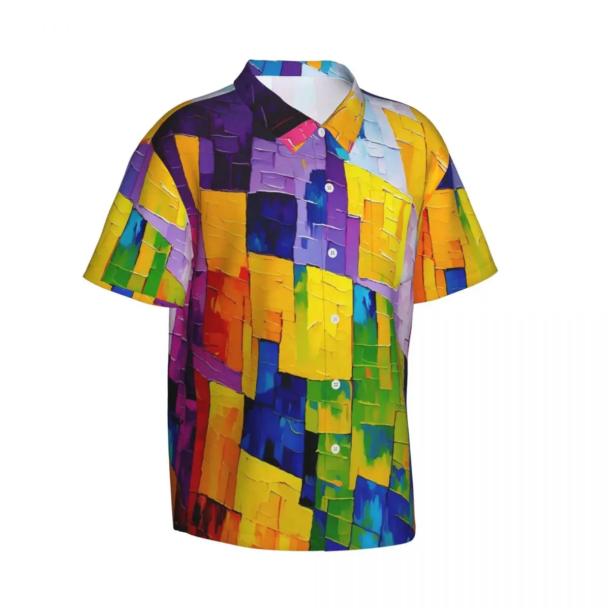 Camisa havaiana com estampa de pincel, masculina, férias, abstrata, geométrica, casual, manga curta, moda personalizada, vintage, blusas grandes