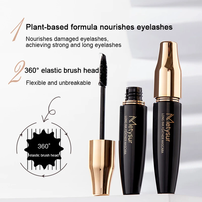 Metysur Mascara Herbal بشكل طبيعي طويل سميك مقاوم للماء سريع الجفاف 4D ماسكارا غير ملطخة لتعزيز رموش العين