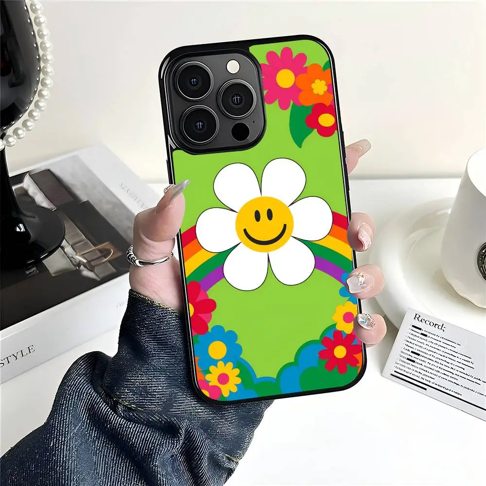 Flor cama w-wiggle w-wiggle caso de telefone móvel adequado para apple 16pro max 15 14 13 12 mini 11 remendo preto casca dura