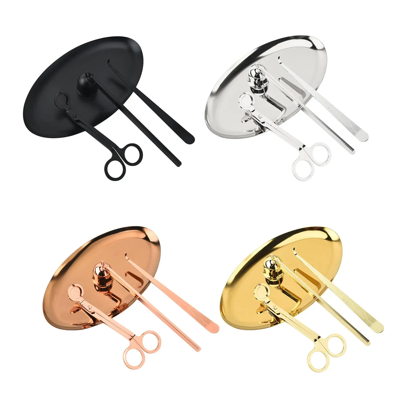 4Pcs Candle Accessories Wick Dipper Cutter Kit with Tray Plate Stainless Steel Candle Extinguisher for Women Multipurpose