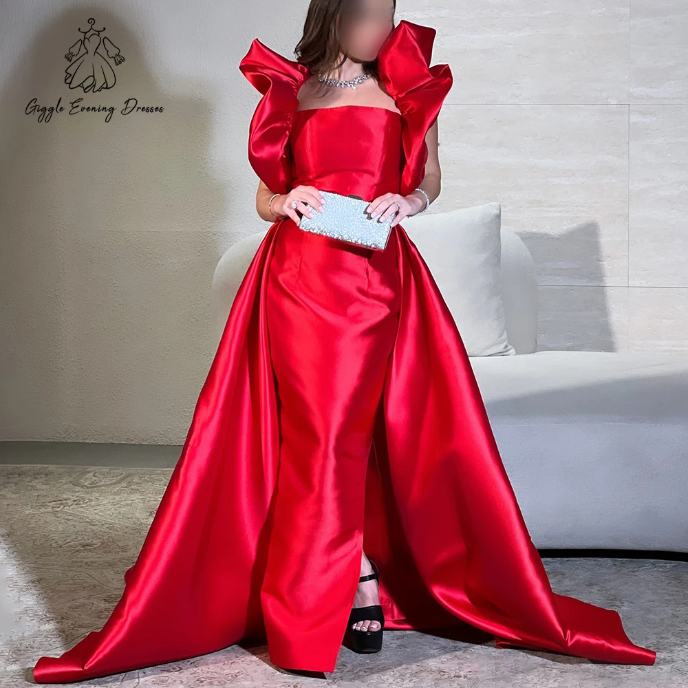 Giggle lindo vermelho plissado halter vestidos de noite longo sereia árabe vestidos de baile dubai cetim formal vestidos de festa personalizados
