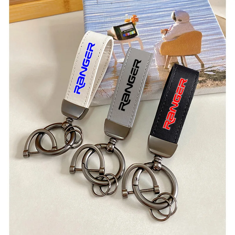LLavero de piel de vaca para Ford Ranger T6, llavero de capa superior, cordón, accesorios de coche, logotipo personalizado