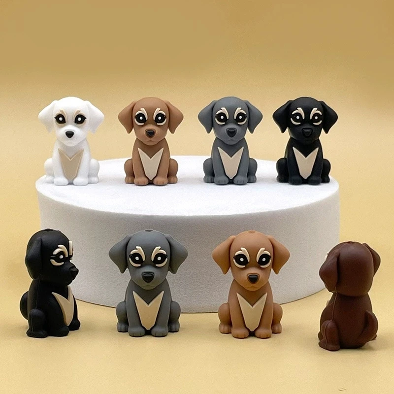 5Pcs Silicone Focal Theme 3D Puppy Dog Spacer Character Beads For Jewelry Making DIY Creative Special Beaded Pen Decors Keychain