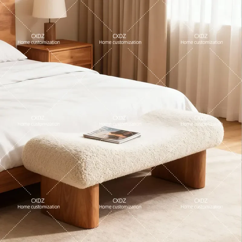 Nordic Simple Bedside Stool Light Luxury Living Room Sofa Bench Wabi Style Lamb Wool Cloakroom Shoe Changing Stool