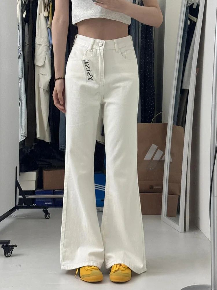 

plus Size High Waist Straight Leg Bell Bottom Jeans Women's Loose Fit White Denim Spring Summer Slimming Wide Leg Pants